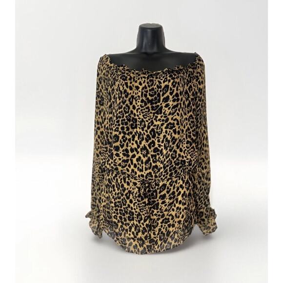 Womens Express Silk Animal Print Shirt Front Tie Shoulder Top 7/8 Medium - Picture 2 of 7